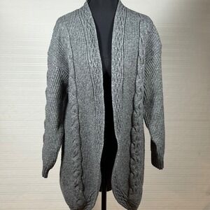 Terra Sky Gray Cable Knit Long Cardigan Sweater 1X womens open front cozy office